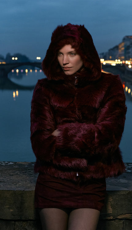 Hooded Toscana Hair Jacket - Burgundy