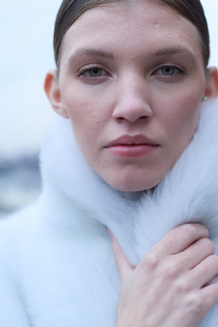 Women's Shawl Toscana Shearling Jacket - White | Ron Tomson