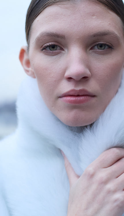 Shawl High Collar Toscana Shearling Jacket - White