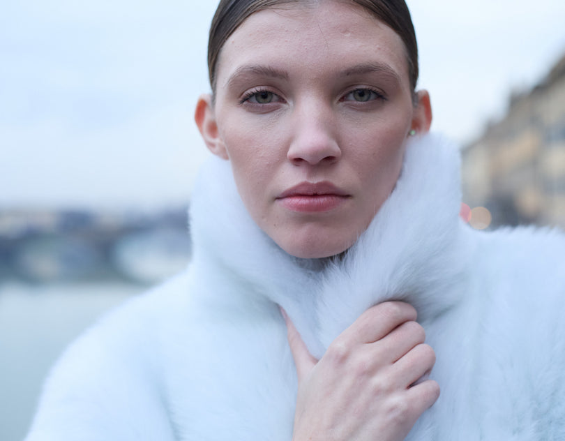 Women's Shawl Toscana Shearling Jacket - White | Ron Tomson