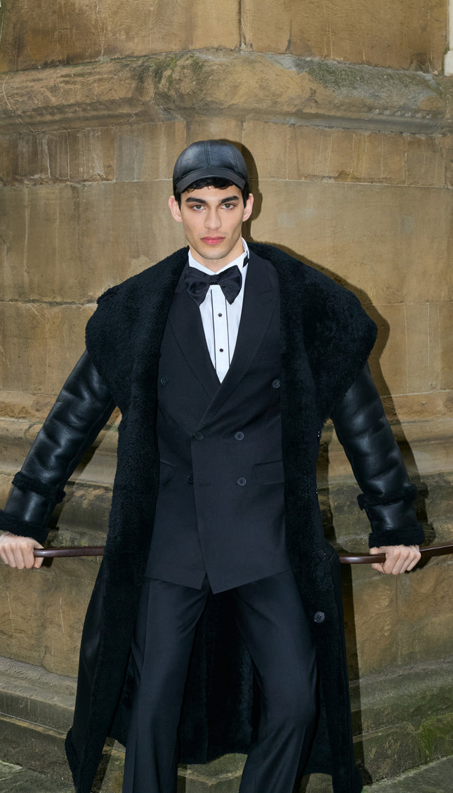 Reversible Shearling and Leather Coat - Black