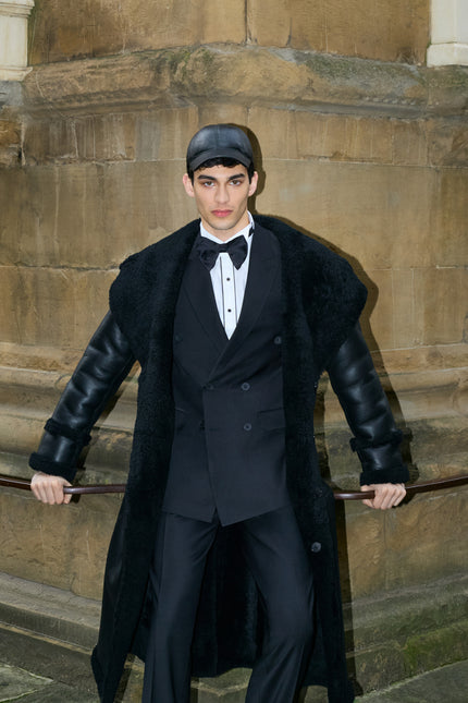 Men's Reversible Shearling and Leather Coat - Black - Ron Tomson