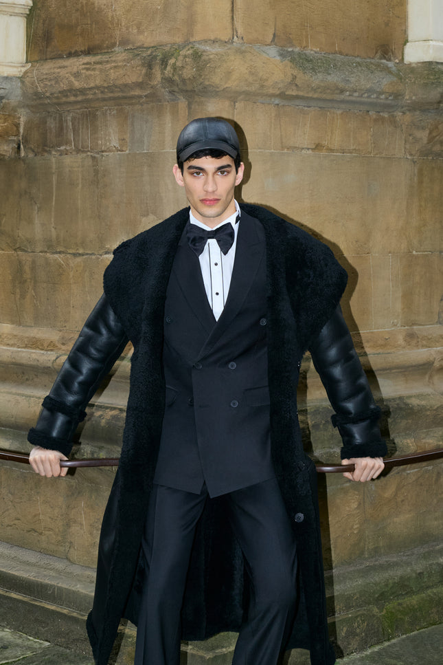 Men's Reversible Shearling and Leather Coat - Black - Ron Tomson