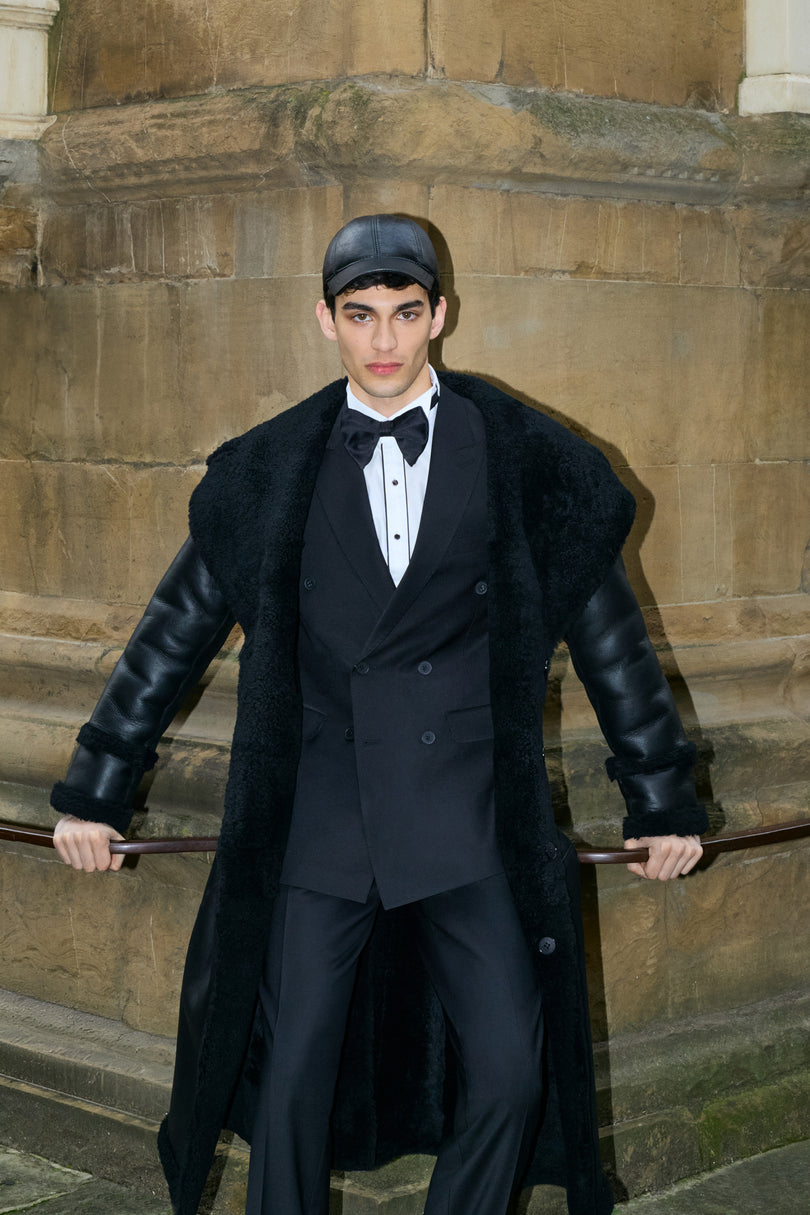 Men's Reversible Shearling and Leather Coat - Black - Ron Tomson