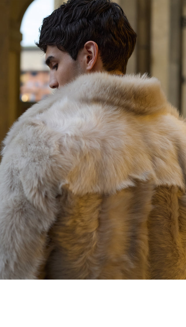 High Collar Toscana Shearling Jacket - Cream