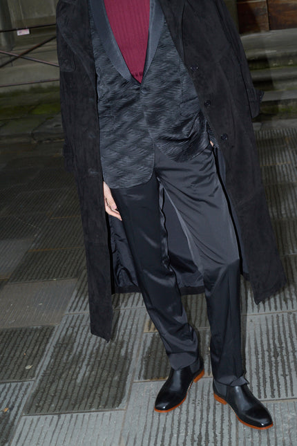 Men's Lambskin Suede Long Trench Coat - Black - Ron Tomson Leather