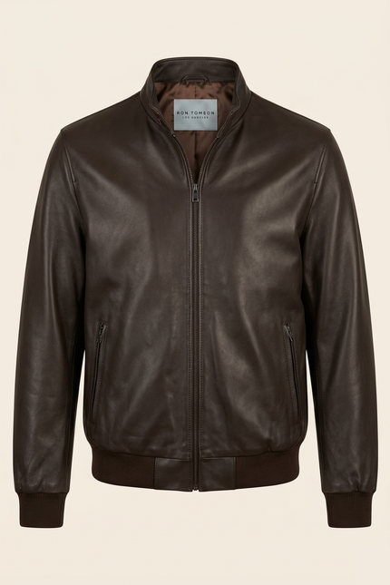 Men's Leather Bomber Jacket - Dark Brown - Ron Tomson