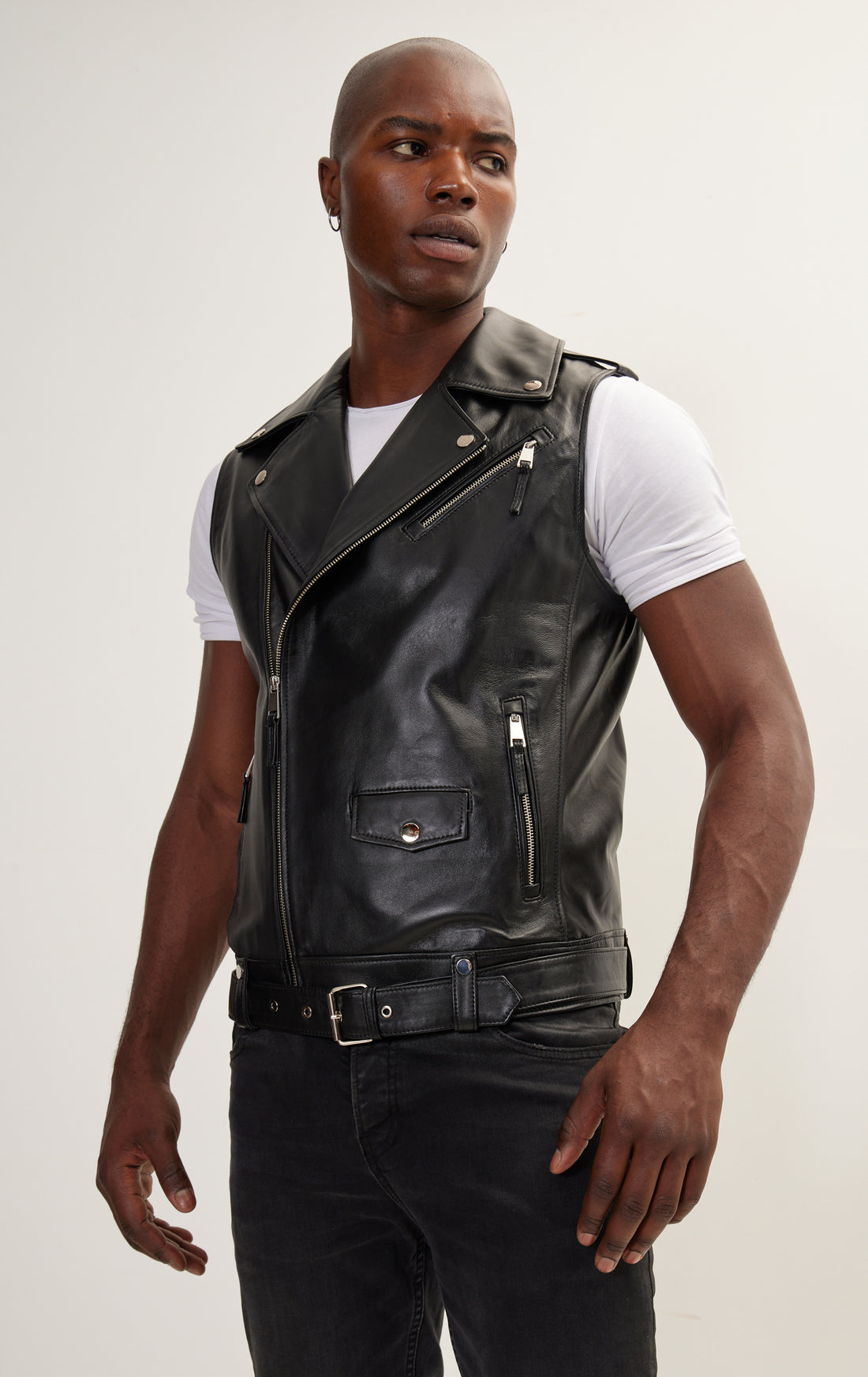 The Asymmetric Zipper Closure Leather Vest - Black