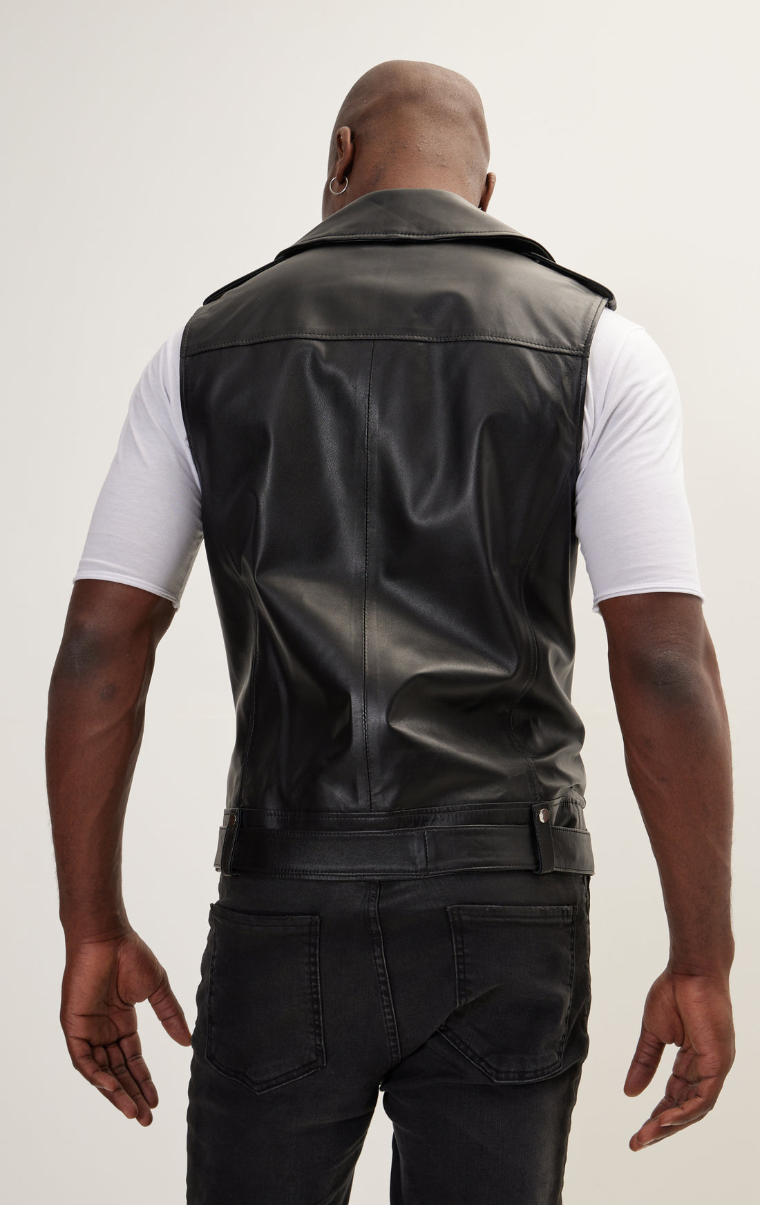 The Asymmetric Zipper Closure Leather Vest - Black