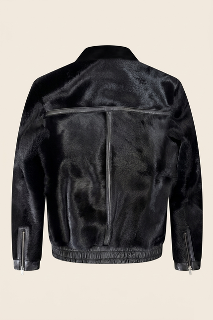 Men's Calf Hair Leather Jacket - Black - Back - Ron Tomson