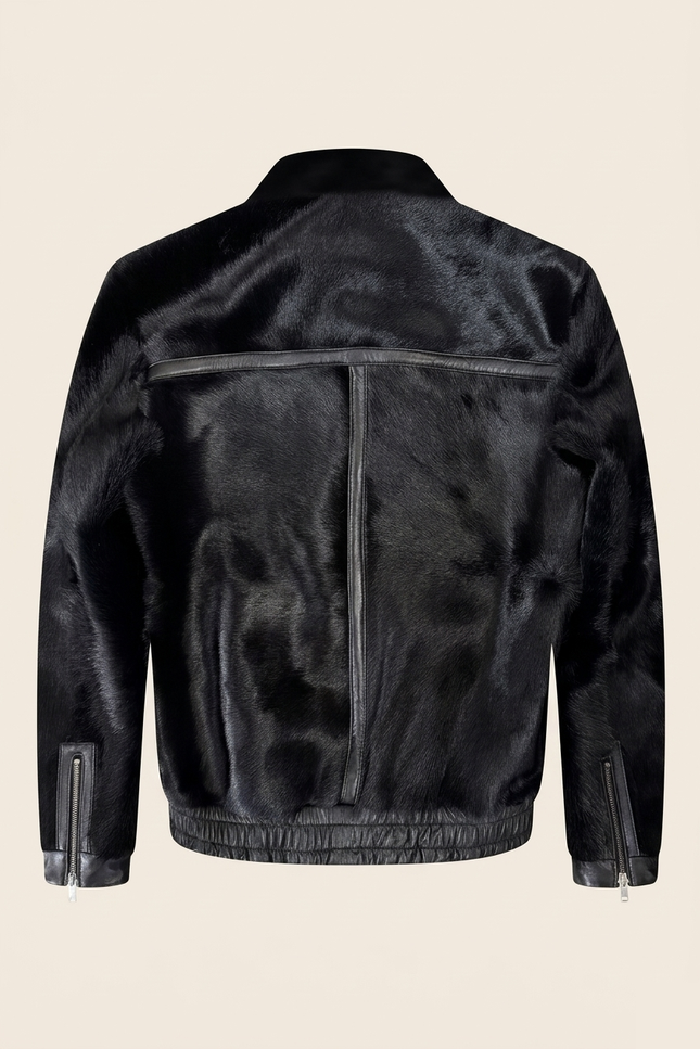Men's Calf Hair Leather Jacket - Black - Back - Ron Tomson