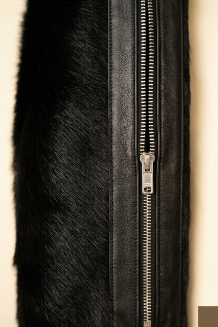 Men's Calf Hair Leather Jacket - Black - Detail - Ron Tomson