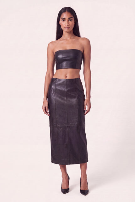 Lambskin Leather Bandeau Top - Black