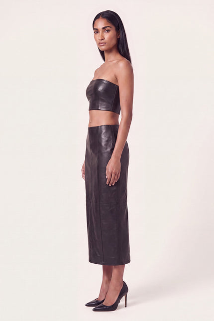 Lambskin Leather Pencil Skirt - Black