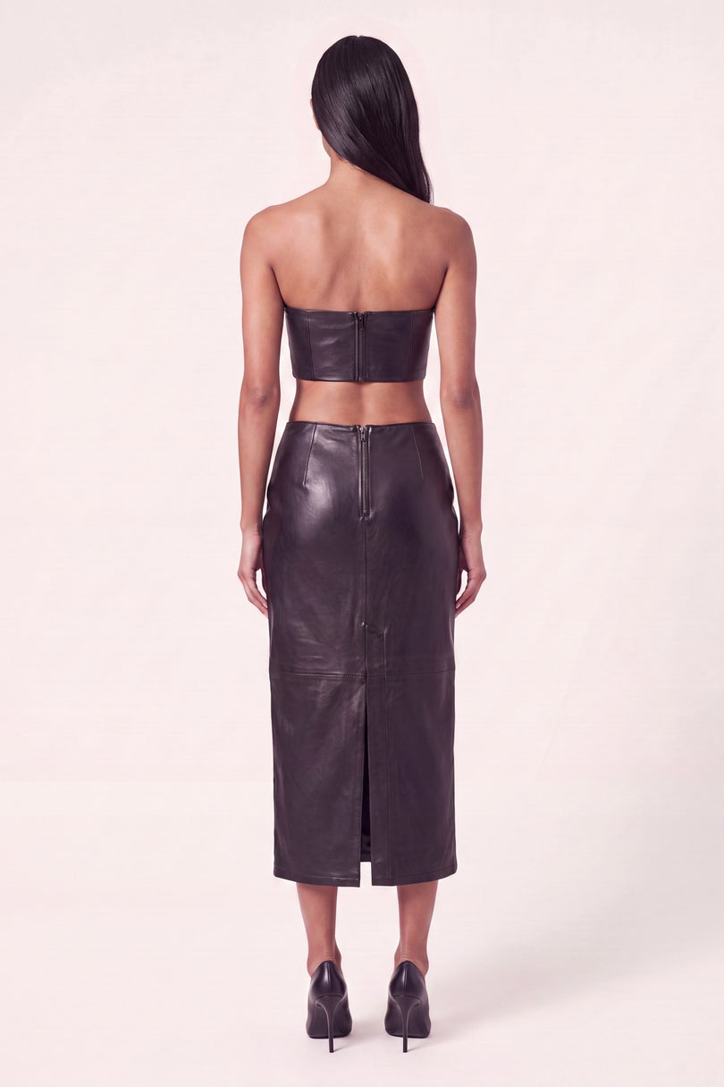 Lambskin Leather Pencil Skirt - Black