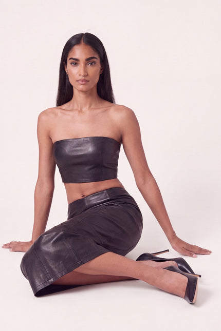 Lambskin Leather Bandeau Top - Black