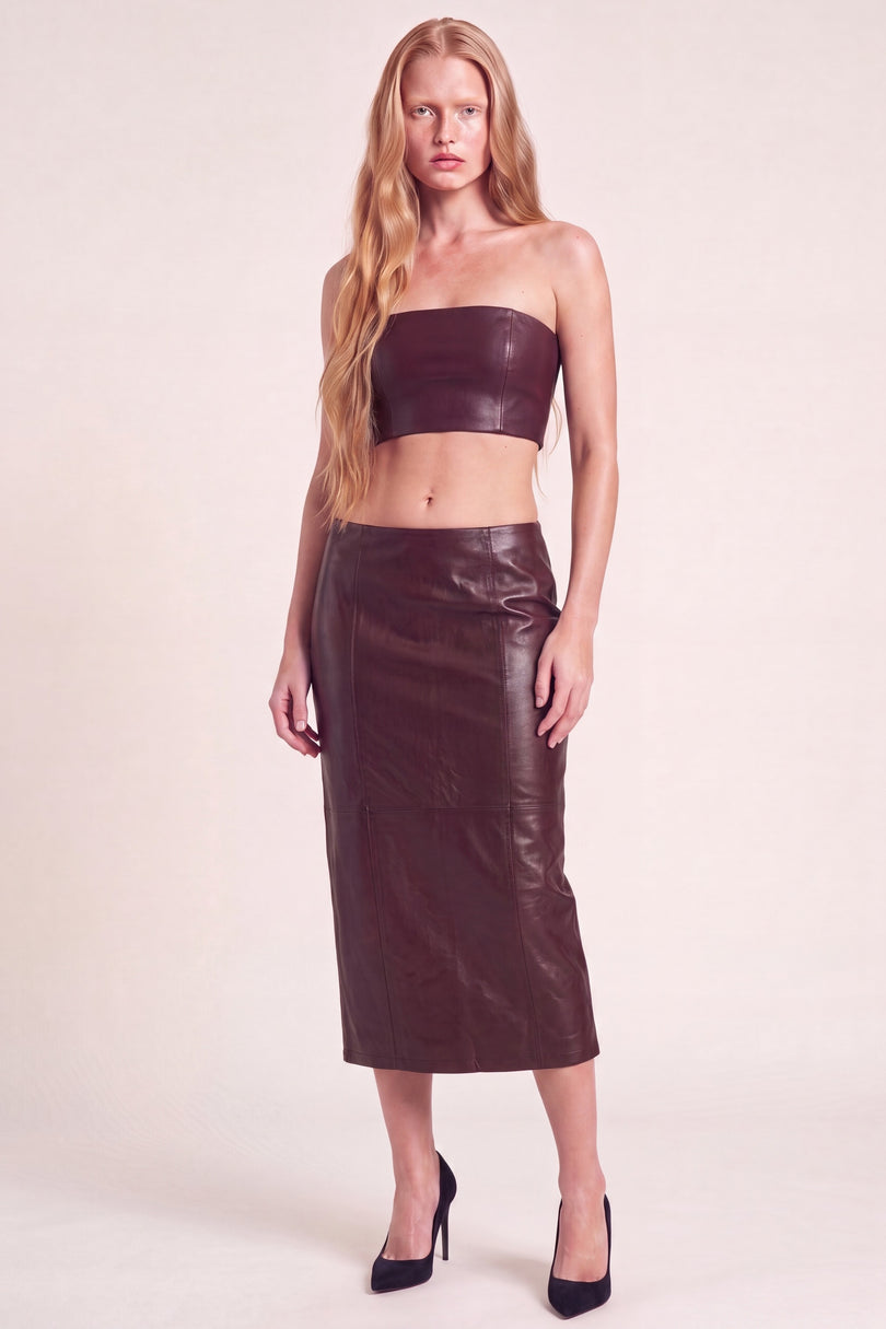 Lambskin Leather Bandeau Top - Burgundy