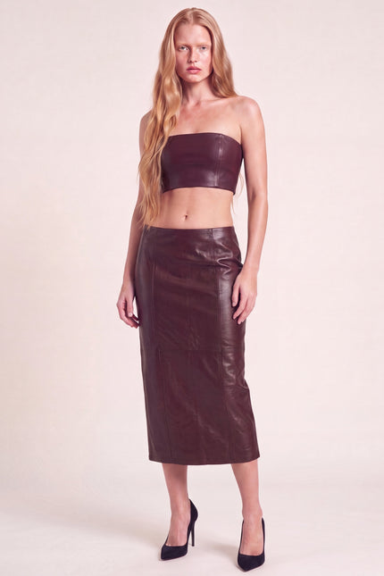 Lambskin Leather Pencil Skirt - Burgundy
