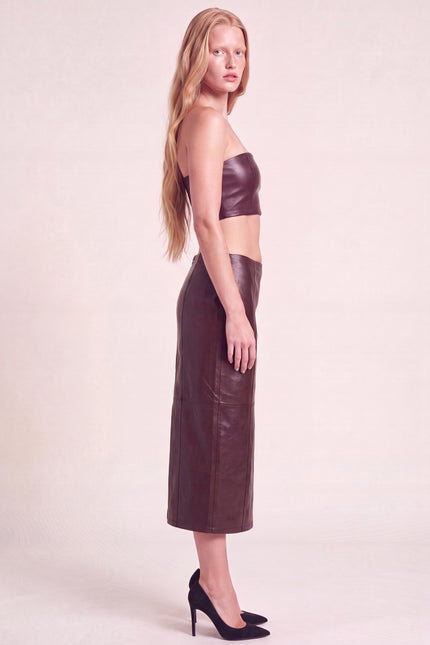 Lambskin Leather Pencil Skirt - Burgundy