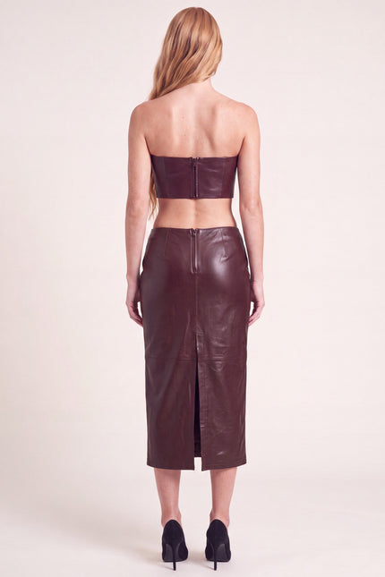Lambskin Leather Pencil Skirt - Burgundy