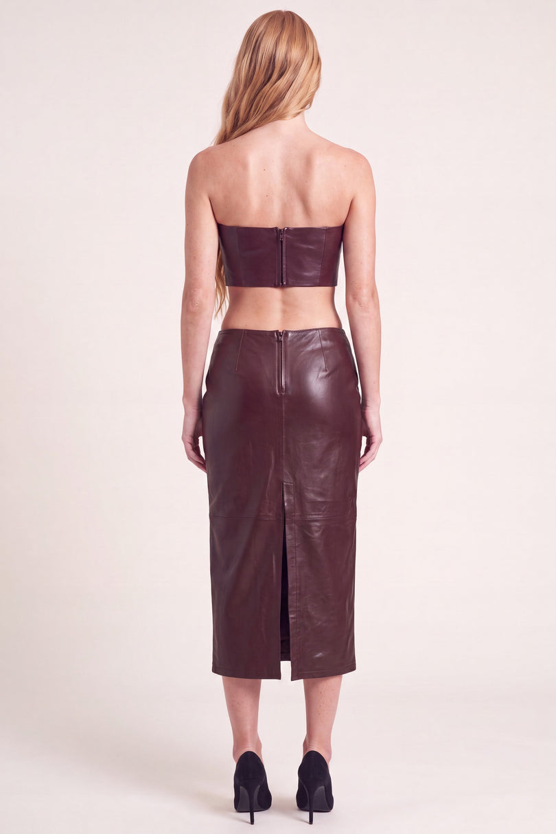 Lambskin Leather Pencil Skirt - Burgundy