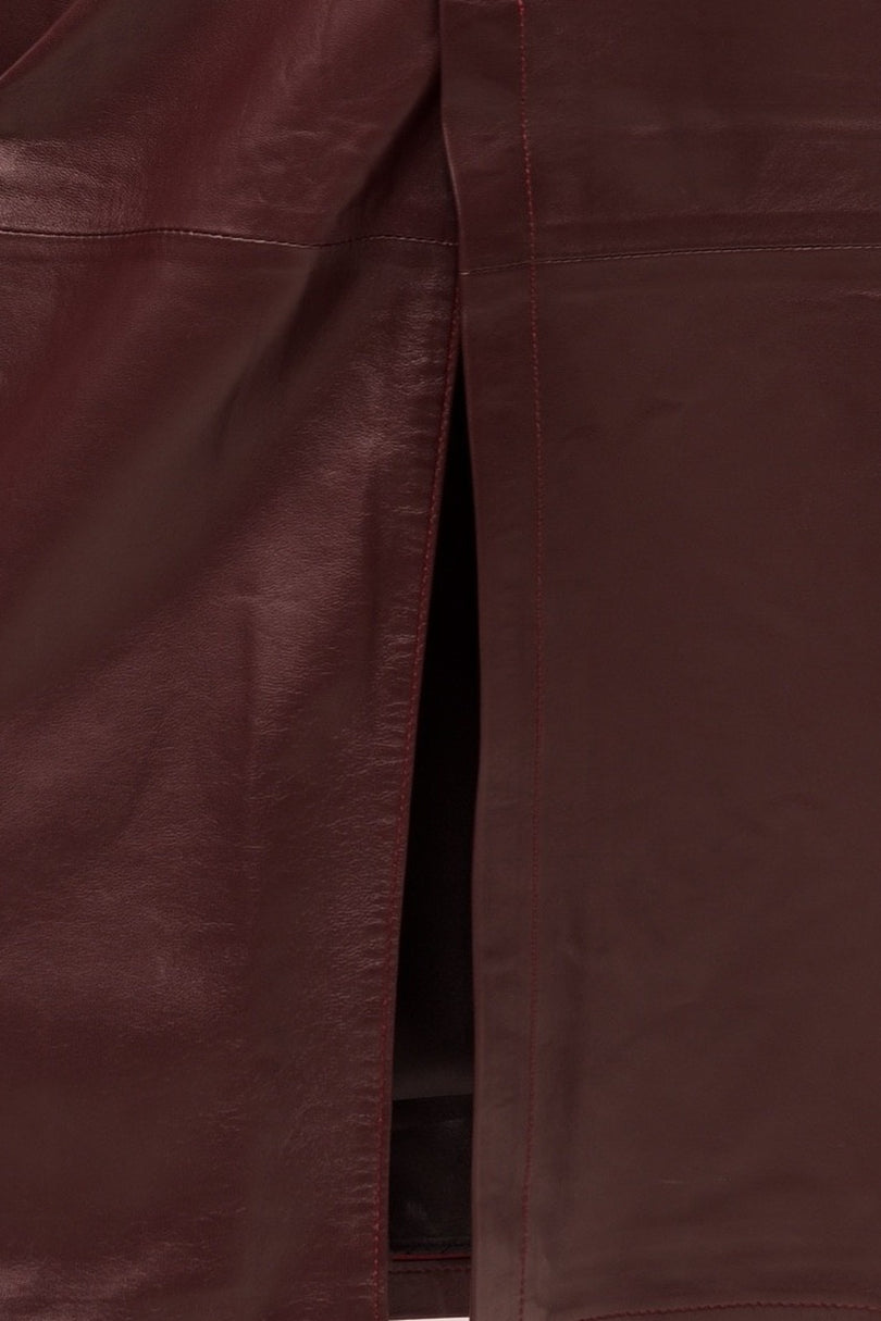 Lambskin Leather Pencil Skirt - Burgundy