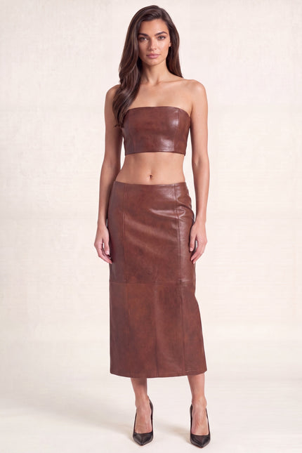 Lambskin Leather Pencil Skirt - Chocolate