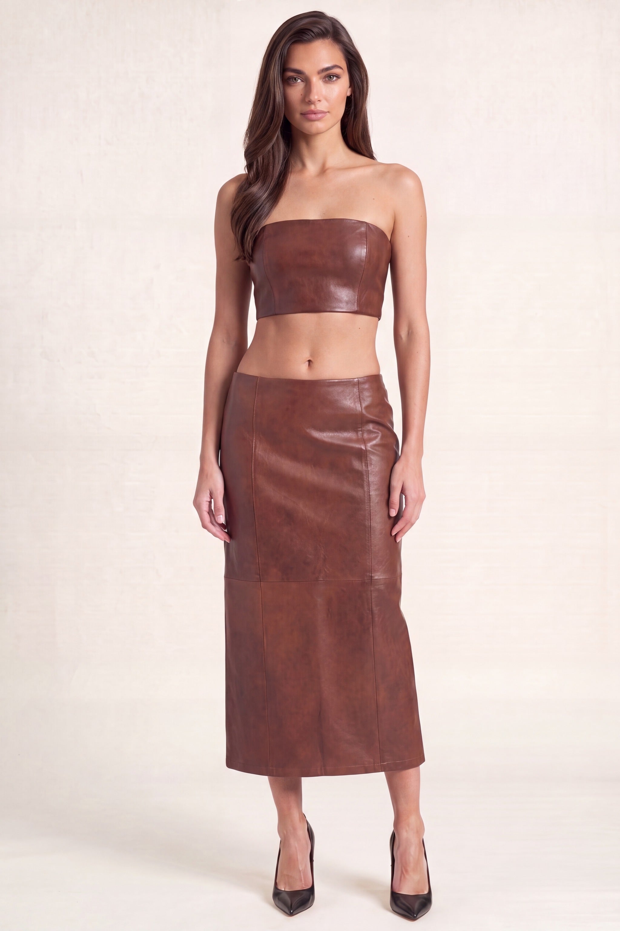 Lambskin Leather Bandeau Top - Chocolate