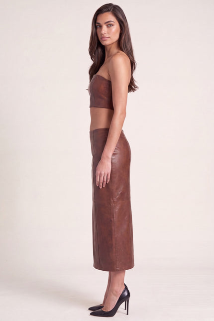 Lambskin Leather Pencil Skirt - Chocolate