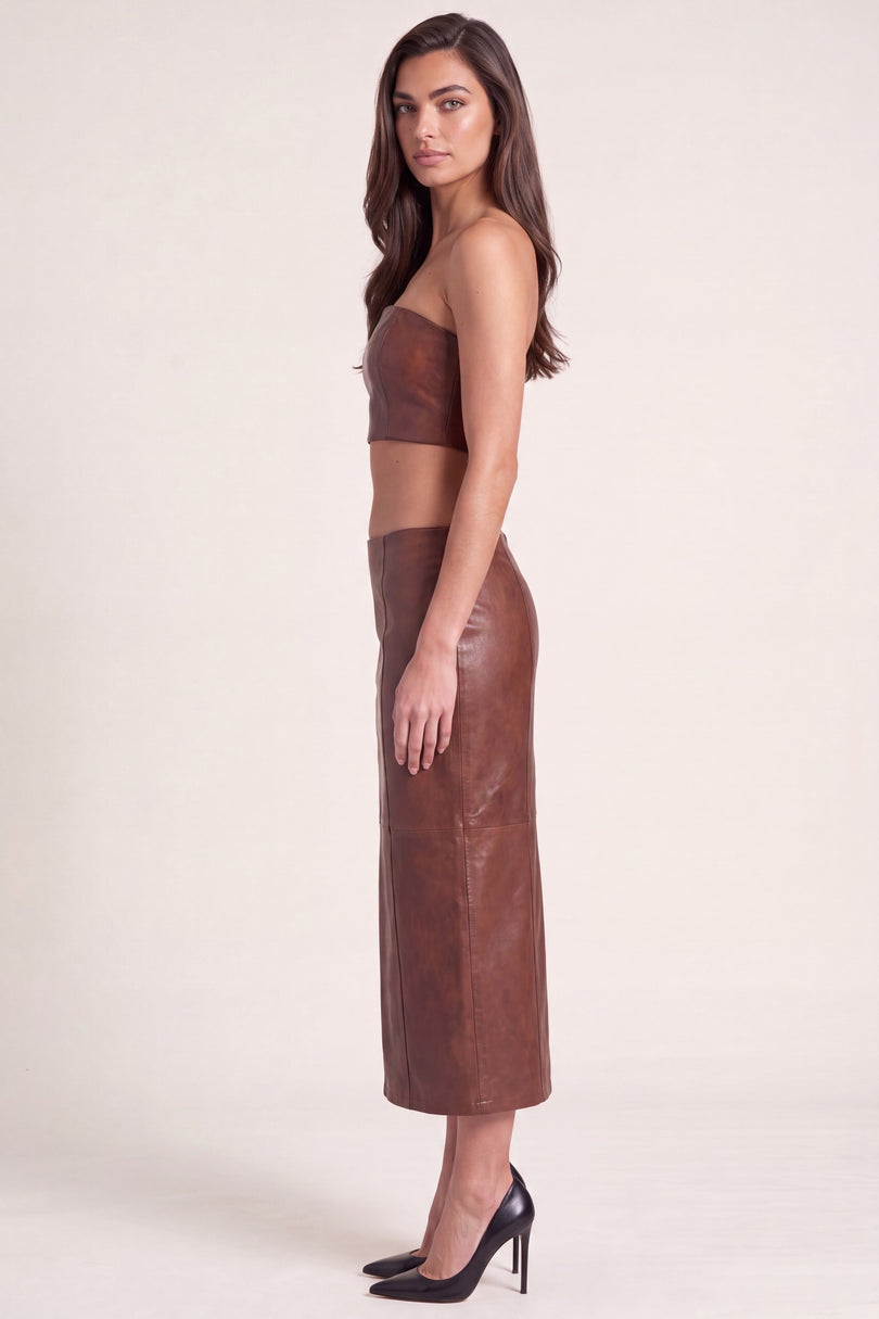Lambskin Leather Pencil Skirt - Chocolate