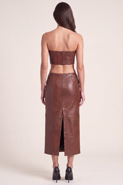 Lambskin Leather Pencil Skirt - Chocolate