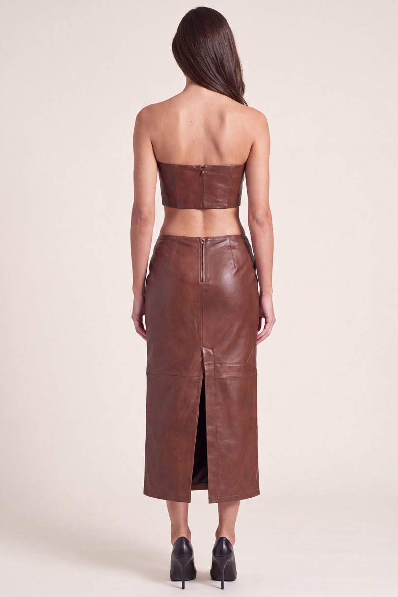 Lambskin Leather Bandeau Top - Chocolate