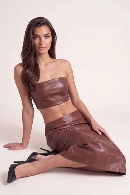 Lambskin Leather Pencil Skirt - Chocolate