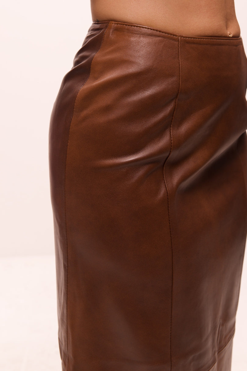 Lambskin Leather Pencil Skirt - Chocolate