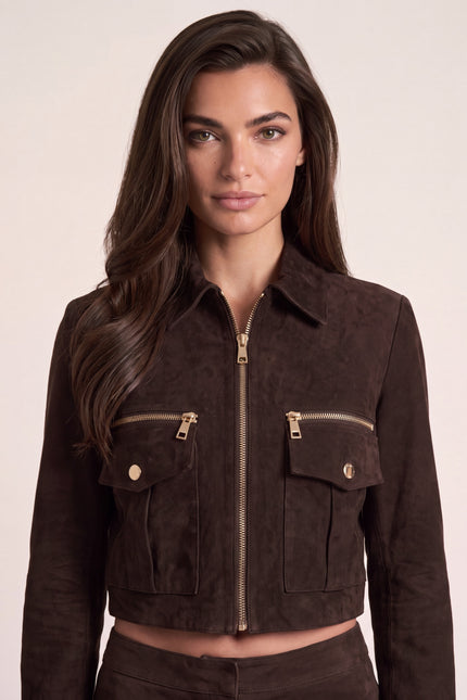 Suede Cropped Jacket - Chocolate