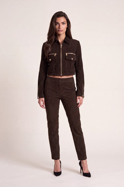 Lambskin Suede Pants - Chocolate