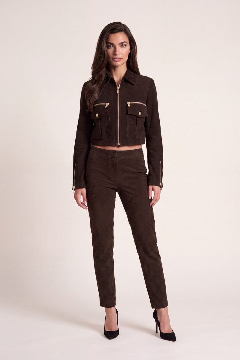 Lambskin Suede Pants - Chocolate