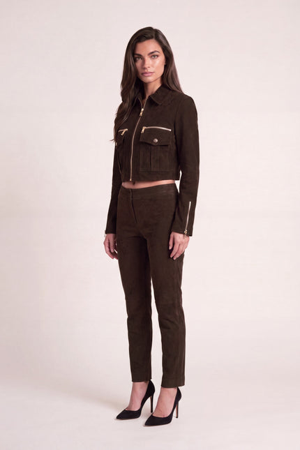 Suede Cropped Jacket - Chocolate