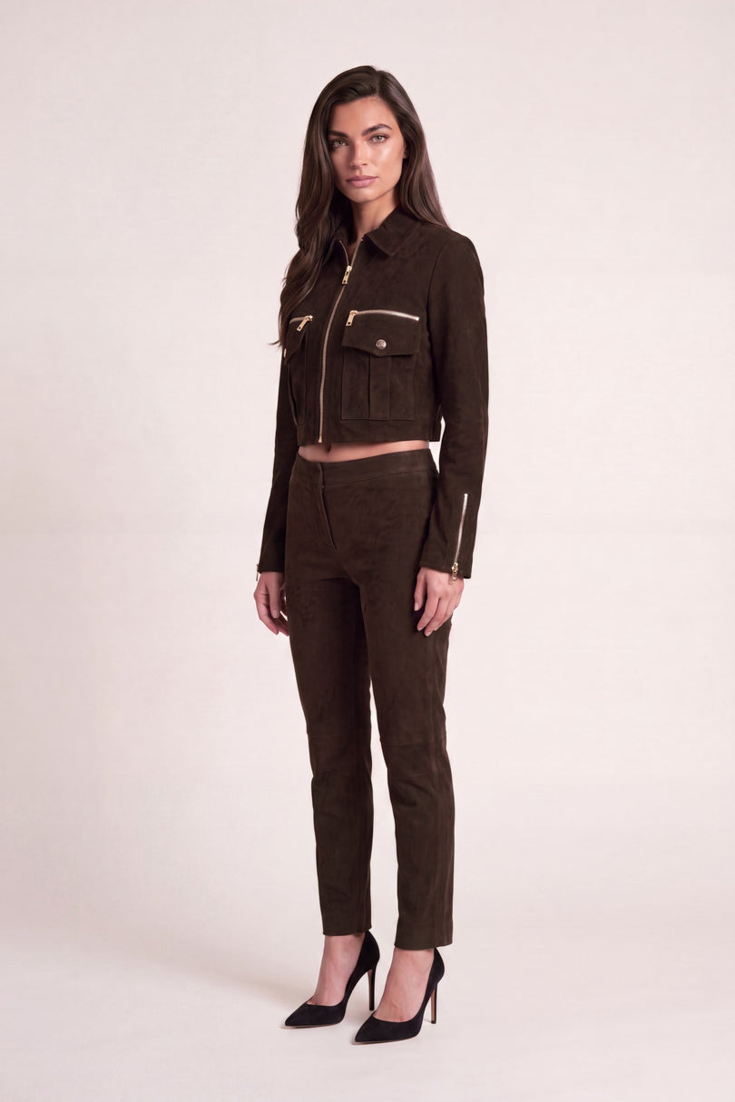 Lambskin Suede Pants - Chocolate