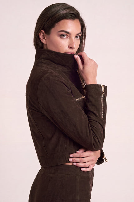 Suede Cropped Jacket - Chocolate