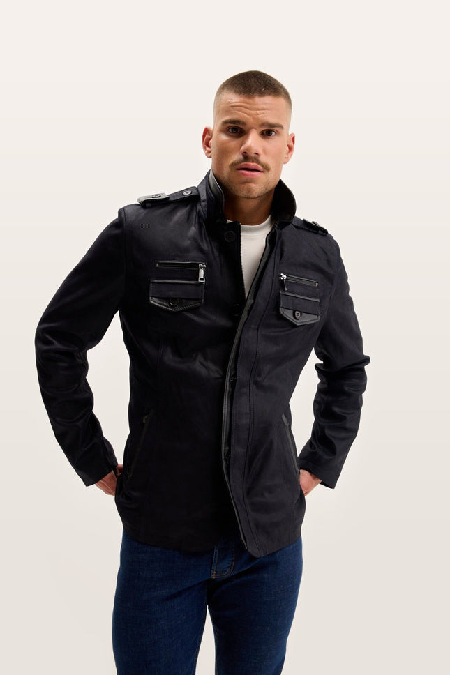 Lambskin Suede Epaulette Field Jacket - Navy