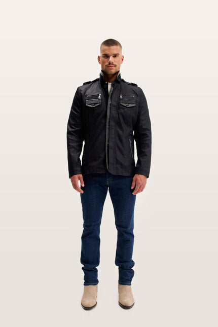 Lambskin Suede Epaulette Field Jacket - Navy