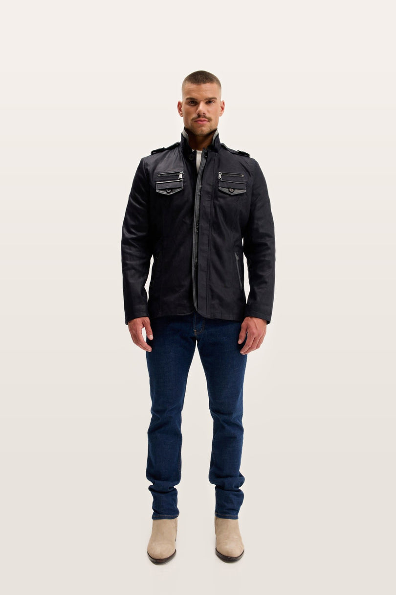Lambskin Suede Epaulette Field Jacket - Navy