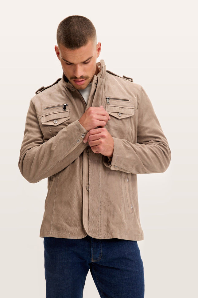 Lambskin Suede Epaulette Field Jacket - Beige