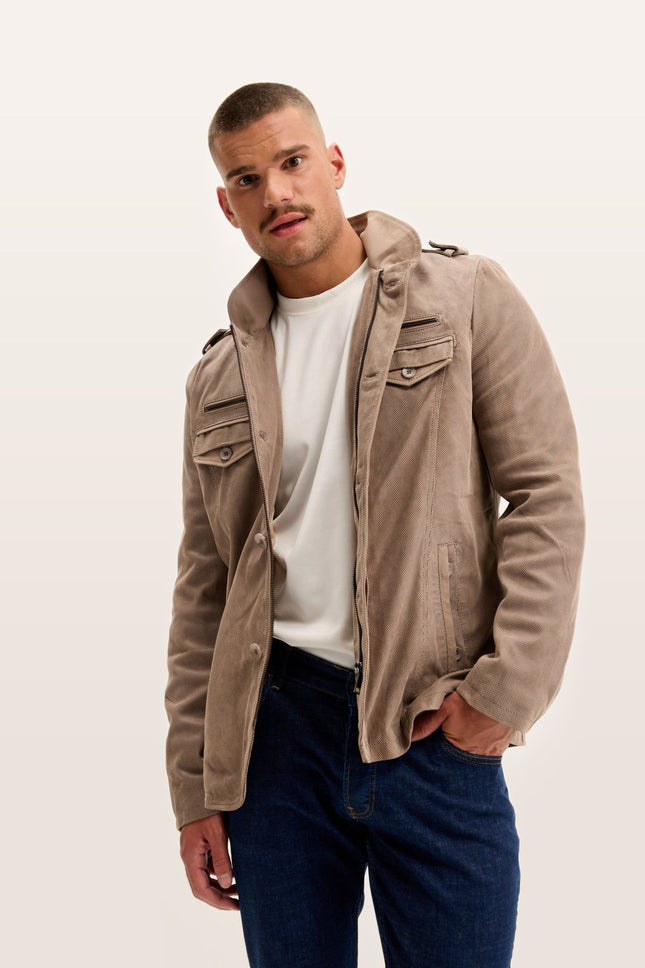 Lambskin Suede Epaulette Field Jacket - Beige