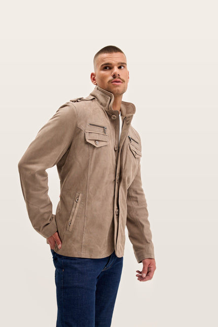 Lambskin Suede Epaulette Field Jacket - Beige