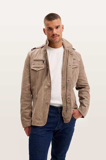 Lambskin Suede Epaulette Field Jacket - Beige