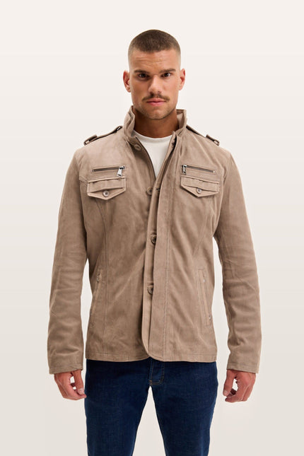 Lambskin Suede Epaulette Field Jacket - Beige