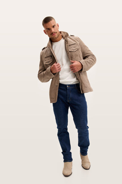 Lambskin Suede Epaulette Field Jacket - Beige