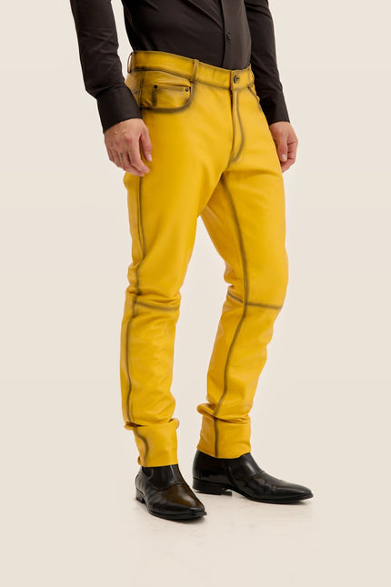 Genuine Lambskin Leather Pants - Yellow Tint